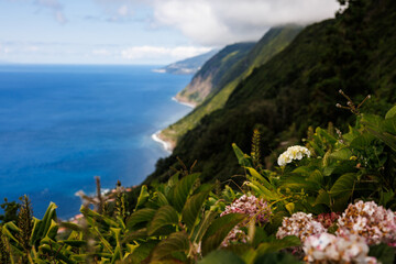 São Jorge island landscapes, Azores archipelago, travel and explore Portugal.