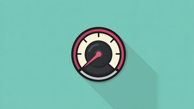 Circular gauge graphic displays a moderate level on a teal background with a long shadow effect