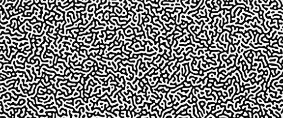 Turing reaction diffusion monochrome seamless pattern with chaotic motion .Linear design with biological shapes. Organic lines in memphis. abstract turing organic wallpaper background .	