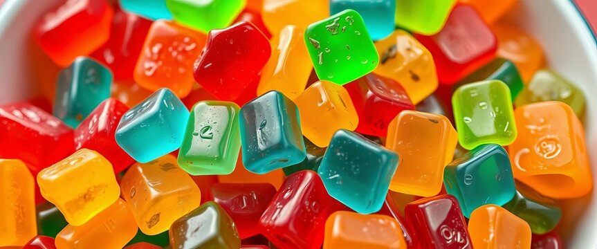 Colorful assorted gummy candies in a bowl, close-up,  treat,  confectionery - Powered by Adobe
