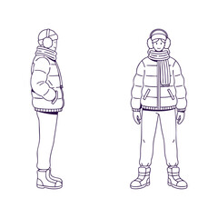 Winter Outfit with Earmuffs and Padding – Seasonal Line Art