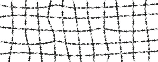 Barbed wire silhouette vector -White background with Black barbed wire horizontal vector. Straight line sharp barbed wire illustration vector