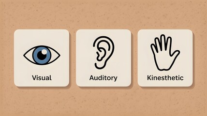 Visual Auditory Kinesthetic Learning Styles Icons on Paper Background