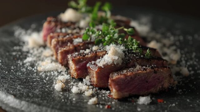 grilled beef with salt and herb