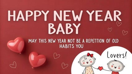 Happy New Year Baby - Cute Lovers with Hearts