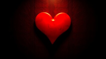 Fototapeta premium A striking red heart shape illuminated against a dark textured background, evoking deep emotional resonance.