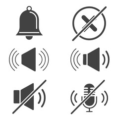 Six Dark Gray Icons For Audio And Alert Settings sound