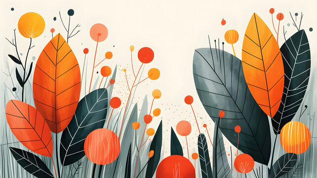 Abstract botanical illustration with vibrant colors and textured foliage.