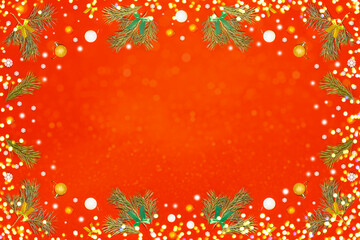 Christmas celebration, holiday card. Christmas and Happy New year background. red background. Holiday decoration