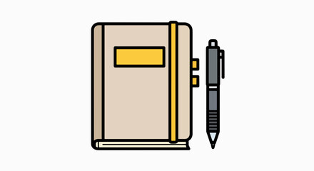 Modern Flat Design: Journal and Pen Icon for Productivity