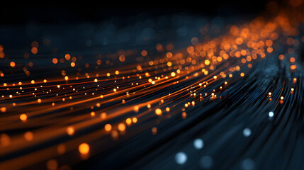 Abstract Digital Data Stream glowing orange lines futuristic technology background binary code modern network design elegant dark blue backdrop high tech