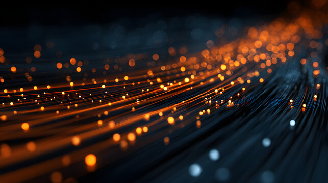 Abstract Digital Data Stream glowing orange lines futuristic technology background binary code modern network design elegant dark blue backdrop high tech