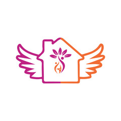 Wellness family with home outline vector icon