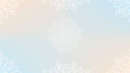 Round mandala on colorfull gradient background. Translucent mesh pattern in the form of a mandala. Mandala with floral patterns. Pastel Yoga template. Gradient background with round mandala