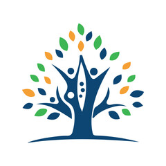 Colorful family tree vector icon representing unity, wellness, community support, growth,