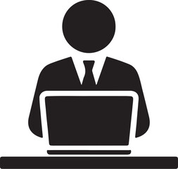PrintSilhouette of a person in a suit working on a laptop at a desk