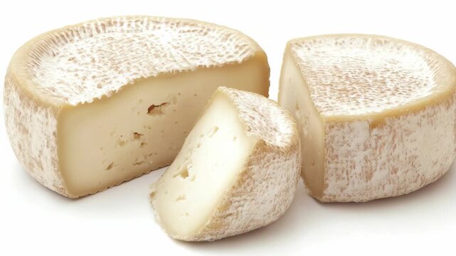 A trio of freshly made Brie cheeses waiting to be savored.