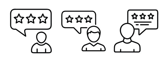 Customer feedback review rating stars testimonial speech bubble vector illustration design icon set