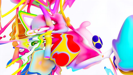 3d render of abstract art of surreal 3d background wallpaper with organic curved deformed objects in colorful bright festive colors on a white background