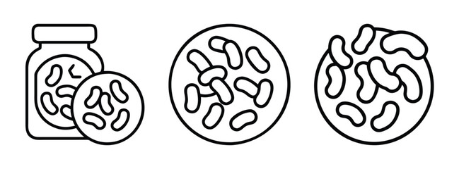 Illustration of beans in jar and oval shapes, bean outline drawing, food ingredient design