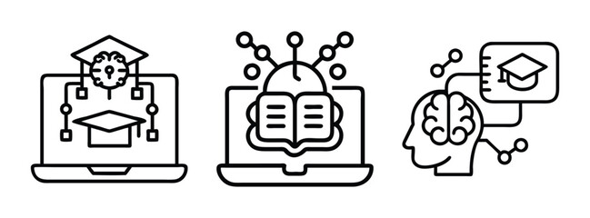 Online education and ai learning concept showing graduation cap brain and laptop for e learning