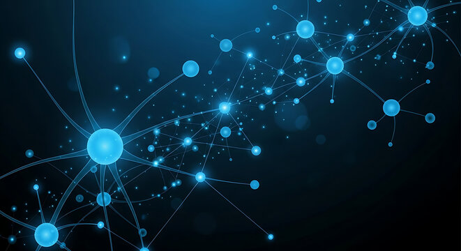 Abstract glowing blue network of connections and nodes on a dark background