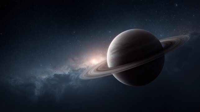 galaxy stretch, spectacular view of ringed celestial body surrounded by dense stellar environment