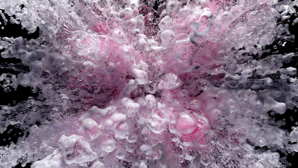 3d high‑resolution CGI render of a dynamic pink and white liquid splash against a dark backdrop....