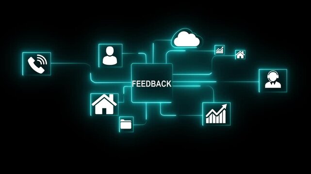 Feedback concept, user comment rating of company online, Glowing Business Feedback Cloud Network Icons Connection Concept Digital Technology Communication Partnership Growth Analysis . 4k video....
