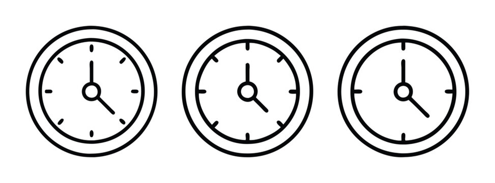 Three clocks time management schedule appointment reminder deadline icon vector graphic design element