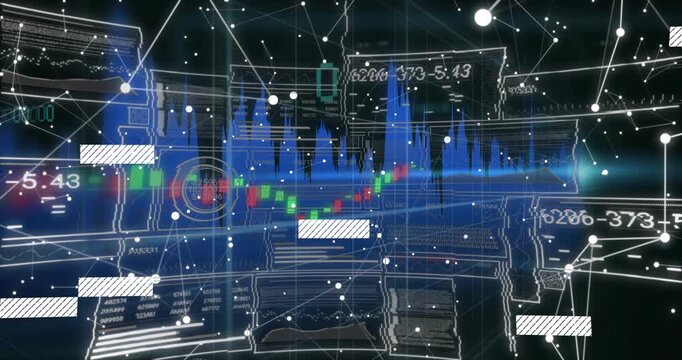 On load wave pulsing, price trace shifting, hatched blocks sliding, codes updating to show markets