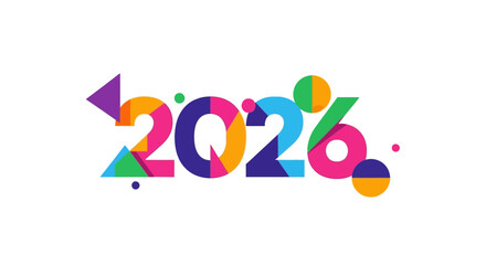 Colorful abstract geometric numbers 2026 with dots and shapes