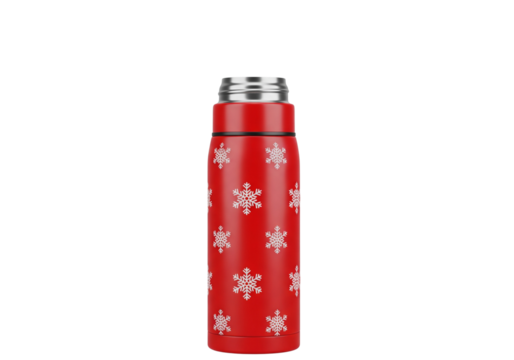 Festive Red Insulated Water Bottle with White Snowflake Pattern - Perfect for Winter Holidays
