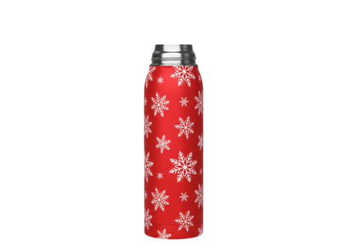 Festive Red Insulated Water Bottle with White Snowflake Pattern - Holiday Hydration