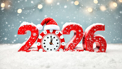 Countdown to 2026 with festive Santa hat and falling snow, capturing exciting New Year anticipation and holiday cheer