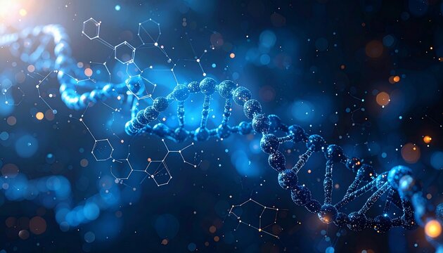 Abstract illustration of a DNA helix strand in a vibrant futuristic science theme - Powered by Adobe