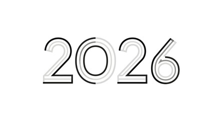 The number 2026 stylized with thin, outlined, modern typography in black and gray