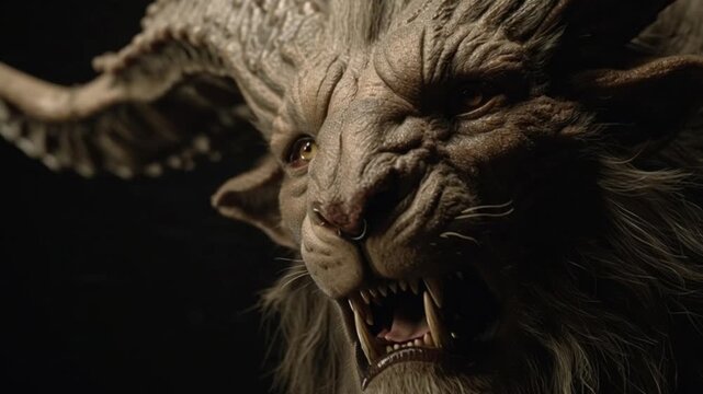 Cinematic Close-Up of a Mythical Chimera, Featuring a Lion Head, Goat Head, and Serpent Tail, Capturing the Fierce, Fantastical, and Majestic Essence of This Legendary Hybrid Creature in Epic Detail