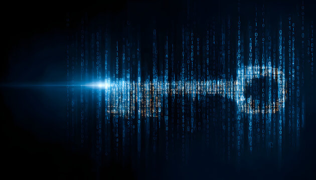 Abstract cyber security concept with key and binary code. Generative AI - Powered by Adobe