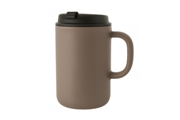 Reusable insulated travel mug for hot coffee or tea