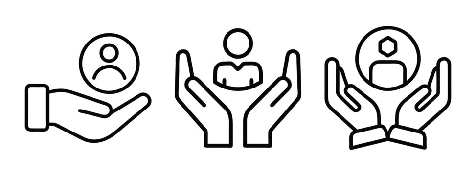 Human resources care support protection safety hands holding people outline vector icon graphic