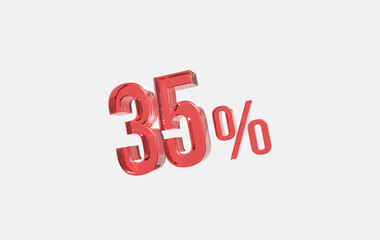 3d red glass 35% sign icon on isolated background	
