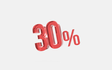 3d red glass 30% sign icon on isolated background	
