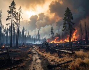 Devastating Wildfire Consumes Forest - A Scene of Destruction and Environmental Impact.