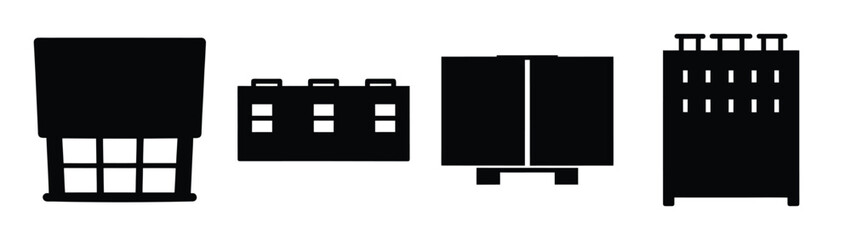 Set of four distinct electronic component symbols featuring terminals and connectors for design.