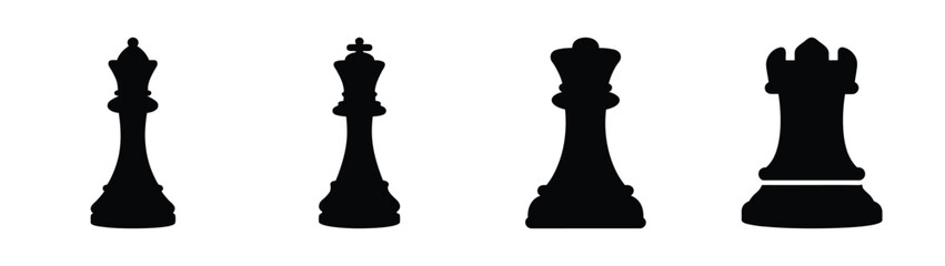 Iconic chess pieces silhouettes king queen rook set strategic game elements