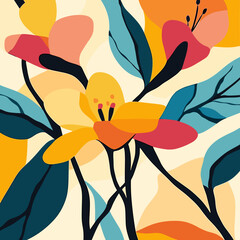 Vector illustration of plants with bright flowers and leaves ,for postcards, flyers, covers, and social media graphics