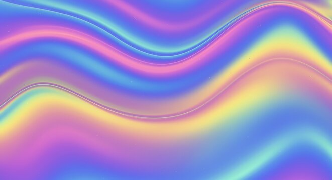 Abstract wavy iridescent background with pastel rainbow colors and glitter