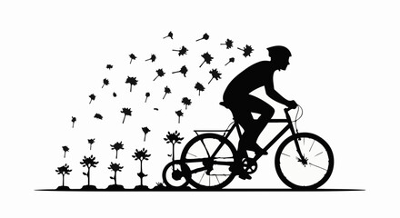 Obraz premium Cyclist rides through a field of growing flowers, symbolizing growth and motion