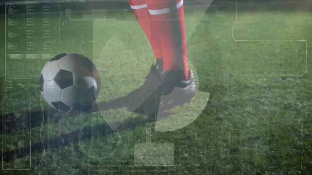 Soccer player training flicks and traps on turf, right foot initiating ball for control with HUD